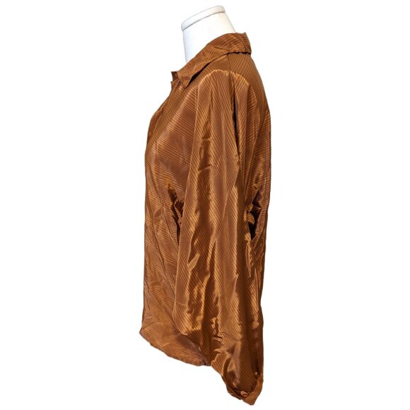 Vintage 80s Metallic Bronze Striped Blouse Button Up Satin Retro Party Fall 14 - Picture 6 of 11